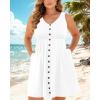 imageHolipick Womens Plus Size Summer Dresses for Women Casual Dress with Pockets ALine Swing Button Down Sleeveless V NeckWhite