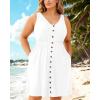 imageHolipick Womens Plus Size Summer Dresses for Women Casual Dress with Pockets ALine Swing Button Down Sleeveless V NeckWhite