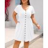 imageHolipick Womens Plus Size Summer Dresses for Women Casual Dress with Pockets ALine Swing Button Down Sleeveless V NeckWhite Short Sleeve
