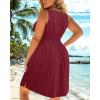 imageHolipick Womens Plus Size Summer Dresses for Women Casual Dress with Pockets ALine Swing Button Down Sleeveless V NeckWine Red
