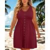 imageHolipick Womens Plus Size Summer Dresses for Women Casual Dress with Pockets ALine Swing Button Down Sleeveless V NeckWine Red