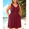 imageHolipick Womens Plus Size Summer Dresses for Women Casual Dress with Pockets ALine Swing Button Down Sleeveless V NeckWine Red