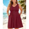 imageHolipick Womens Plus Size Summer Dresses for Women Casual Dress with Pockets ALine Swing Button Down Sleeveless V NeckWine Red