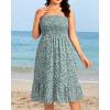 imagePlus Size Summer Dresses  Strapless Tube Top Sundress Casual Beach Swimsuit Cover Up Swimwear Boho Midi Dress 2025Green Floral