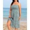 imagePlus Size Summer Dresses  Strapless Tube Top Sundress Casual Beach Swimsuit Cover Up Swimwear Boho Midi Dress 2025Green Floral