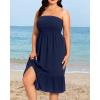 imagePlus Size Summer Dresses  Strapless Tube Top Sundress Casual Beach Swimsuit Cover Up Swimwear Boho Midi Dress 2025Navy Blue