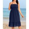 imagePlus Size Summer Dresses  Strapless Tube Top Sundress Casual Beach Swimsuit Cover Up Swimwear Boho Midi Dress 2025Navy Blue