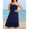 imagePlus Size Summer Dresses  Strapless Tube Top Sundress Casual Beach Swimsuit Cover Up Swimwear Boho Midi Dress 2025Navy Blue
