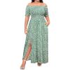 imageHolipick Womens Off The Shoulder Boho Dress Plus Size Floral Smocked Waist Split Summer Maxi Sundress with PocketsGreen Floral