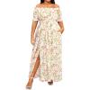 imageHolipick Womens Off The Shoulder Boho Dress Plus Size Floral Smocked Waist Split Summer Maxi Sundress with PocketsWhite Floral