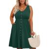 imageHolipick Womens Plus Size Summer Dresses for Women Casual Dress with Pockets ALine Swing Button Down Sleeveless V NeckEmerald Green