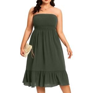 imagePlus Size Summer Dresses  Strapless Tube Top Sundress Casual Beach Swimsuit Cover Up Swimwear Boho Midi Dress 2025Army Green