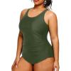 imageHolipick Plus Size Sarong One Piece Swimsuit for Women Tummy Control Bathing Suit Ruched Backless SwimwearArmy Green