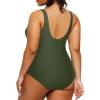 imageHolipick Plus Size Sarong One Piece Swimsuit for Women Tummy Control Bathing Suit Ruched Backless SwimwearArmy Green