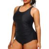 imageHolipick Plus Size Sarong One Piece Swimsuit for Women Tummy Control Bathing Suit Ruched Backless SwimwearBlack