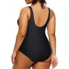 imageHolipick Plus Size Sarong One Piece Swimsuit for Women Tummy Control Bathing Suit Ruched Backless SwimwearBlack