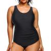 imageHolipick Plus Size Sarong One Piece Swimsuit for Women Tummy Control Bathing Suit Ruched Backless SwimwearBlack