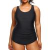 imageHolipick Plus Size Sarong One Piece Swimsuit for Women Tummy Control Bathing Suit Ruched Backless SwimwearBlack