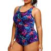 imageHolipick Plus Size Sarong One Piece Swimsuit for Women Tummy Control Bathing Suit Ruched Backless SwimwearBlue Purple Leaf