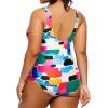 imageHolipick Plus Size Sarong One Piece Swimsuit for Women Tummy Control Bathing Suit Ruched Backless SwimwearColorful