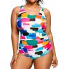 imageHolipick Plus Size Sarong One Piece Swimsuit for Women Tummy Control Bathing Suit Ruched Backless SwimwearColorful