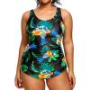imageHolipick Plus Size Sarong One Piece Swimsuit for Women Tummy Control Bathing Suit Ruched Backless SwimwearGreen Floral