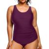 imageHolipick Plus Size Sarong One Piece Swimsuit for Women Tummy Control Bathing Suit Ruched Backless SwimwearMaroon
