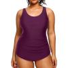 imageHolipick Plus Size Sarong One Piece Swimsuit for Women Tummy Control Bathing Suit Ruched Backless SwimwearMaroon
