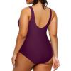 imageHolipick Plus Size Sarong One Piece Swimsuit for Women Tummy Control Bathing Suit Ruched Backless SwimwearMaroon