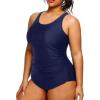 imageHolipick Plus Size Sarong One Piece Swimsuit for Women Tummy Control Bathing Suit Ruched Backless SwimwearNavy Blue