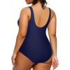 imageHolipick Plus Size Sarong One Piece Swimsuit for Women Tummy Control Bathing Suit Ruched Backless SwimwearNavy Blue