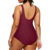 imageHolipick Plus Size Sarong One Piece Swimsuit for Women Tummy Control Bathing Suit Ruched Backless SwimwearWine Red