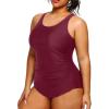 imageHolipick Plus Size Sarong One Piece Swimsuit for Women Tummy Control Bathing Suit Ruched Backless SwimwearWine Red