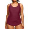 imageHolipick Plus Size Sarong One Piece Swimsuit for Women Tummy Control Bathing Suit Ruched Backless SwimwearWine Red