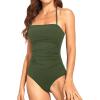 imageHolipick Women Tummy Control One Piece Swimsuits Strapless Bandeau Bathing Suits Slimming Halter SwimwearArmy Green