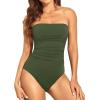 imageHolipick Women Tummy Control One Piece Swimsuits Strapless Bandeau Bathing Suits Slimming Halter SwimwearArmy Green