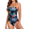 imageHolipick Women Tummy Control One Piece Swimsuits Strapless Bandeau Bathing Suits Slimming Halter SwimwearBlack Green Floral
