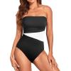 imageHolipick Women Tummy Control One Piece Swimsuits Strapless Bandeau Bathing Suits Slimming Halter SwimwearBlack White