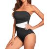 imageHolipick Women Tummy Control One Piece Swimsuits Strapless Bandeau Bathing Suits Slimming Halter SwimwearBlack White