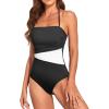 imageHolipick Women Tummy Control One Piece Swimsuits Strapless Bandeau Bathing Suits Slimming Halter SwimwearBlack White