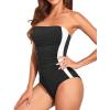 imageHolipick Women Tummy Control One Piece Swimsuits Strapless Bandeau Bathing Suits Slimming Halter SwimwearBlack White Color Block