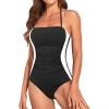 imageHolipick Women Tummy Control One Piece Swimsuits Strapless Bandeau Bathing Suits Slimming Halter SwimwearBlack White Color Block