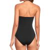 imageHolipick Women Tummy Control One Piece Swimsuits Strapless Bandeau Bathing Suits Slimming Halter SwimwearBlack White Color Block