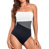 imageHolipick Women Tummy Control One Piece Swimsuits Strapless Bandeau Bathing Suits Slimming Halter SwimwearBlack White Grey