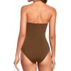 imageHolipick Women Tummy Control One Piece Swimsuits Strapless Bandeau Bathing Suits Slimming Halter SwimwearBrown