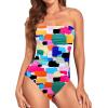 imageHolipick Women Tummy Control One Piece Swimsuits Strapless Bandeau Bathing Suits Slimming Halter SwimwearColor Block