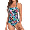 imageHolipick Women Tummy Control One Piece Swimsuits Strapless Bandeau Bathing Suits Slimming Halter SwimwearColorful Leaves