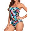 imageHolipick Women Tummy Control One Piece Swimsuits Strapless Bandeau Bathing Suits Slimming Halter SwimwearColorful Leaves