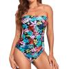 imageHolipick Women Tummy Control One Piece Swimsuits Strapless Bandeau Bathing Suits Slimming Halter SwimwearColorful Leaves
