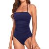 imageHolipick Women Tummy Control One Piece Swimsuits Strapless Bandeau Bathing Suits Slimming Halter SwimwearNavy Blue